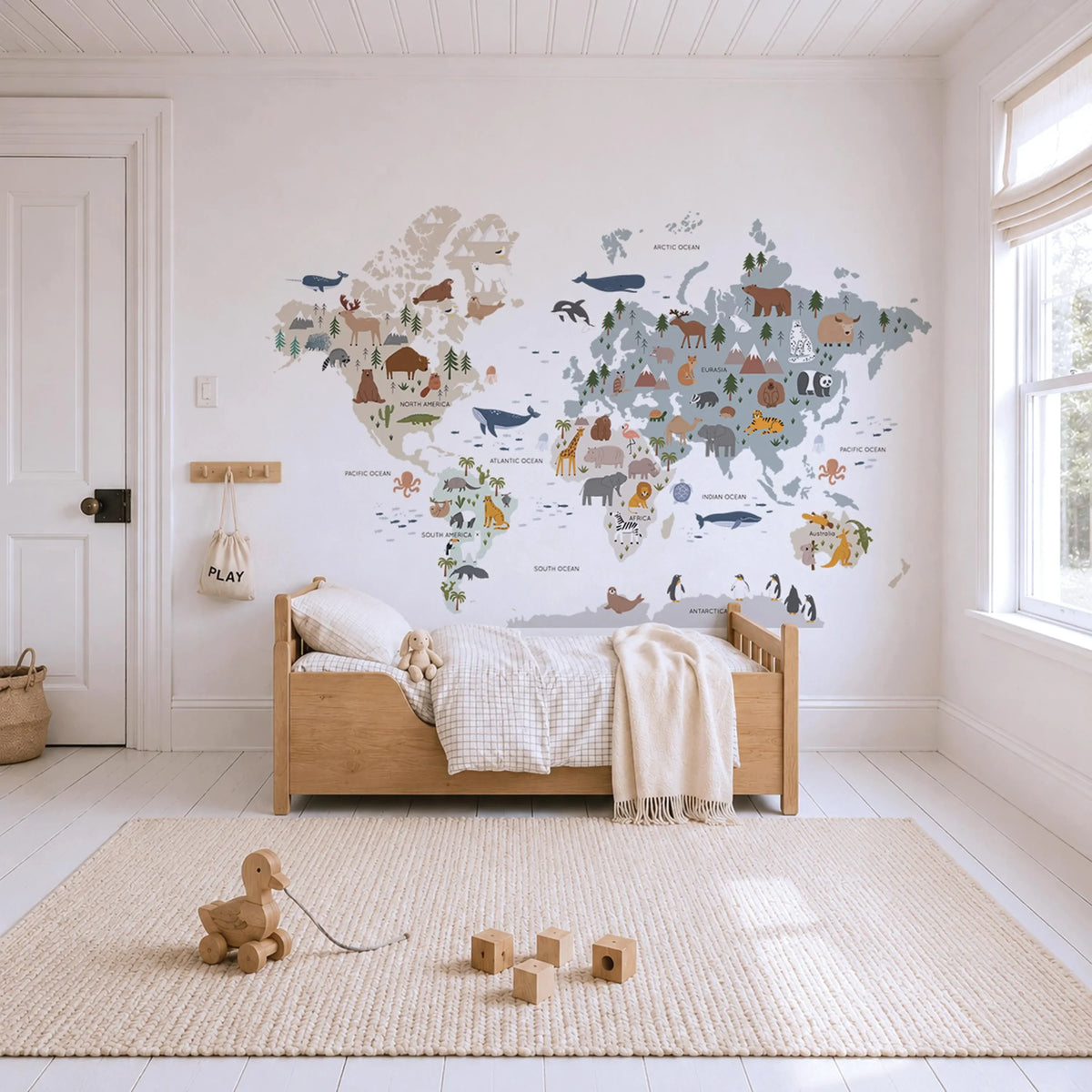 Kids World Map Animal Wall Decal