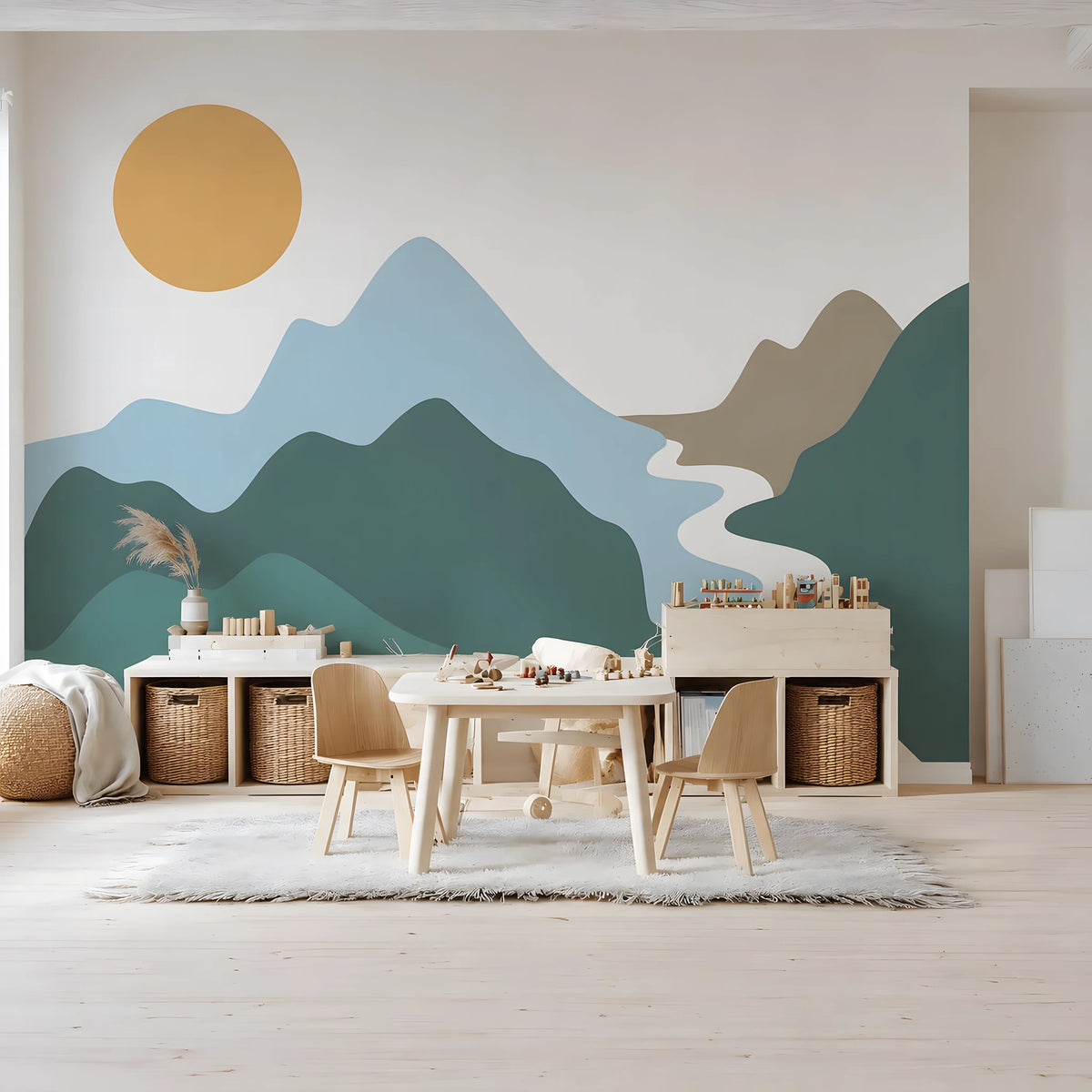 Evergreen River Mountain Wall Mural