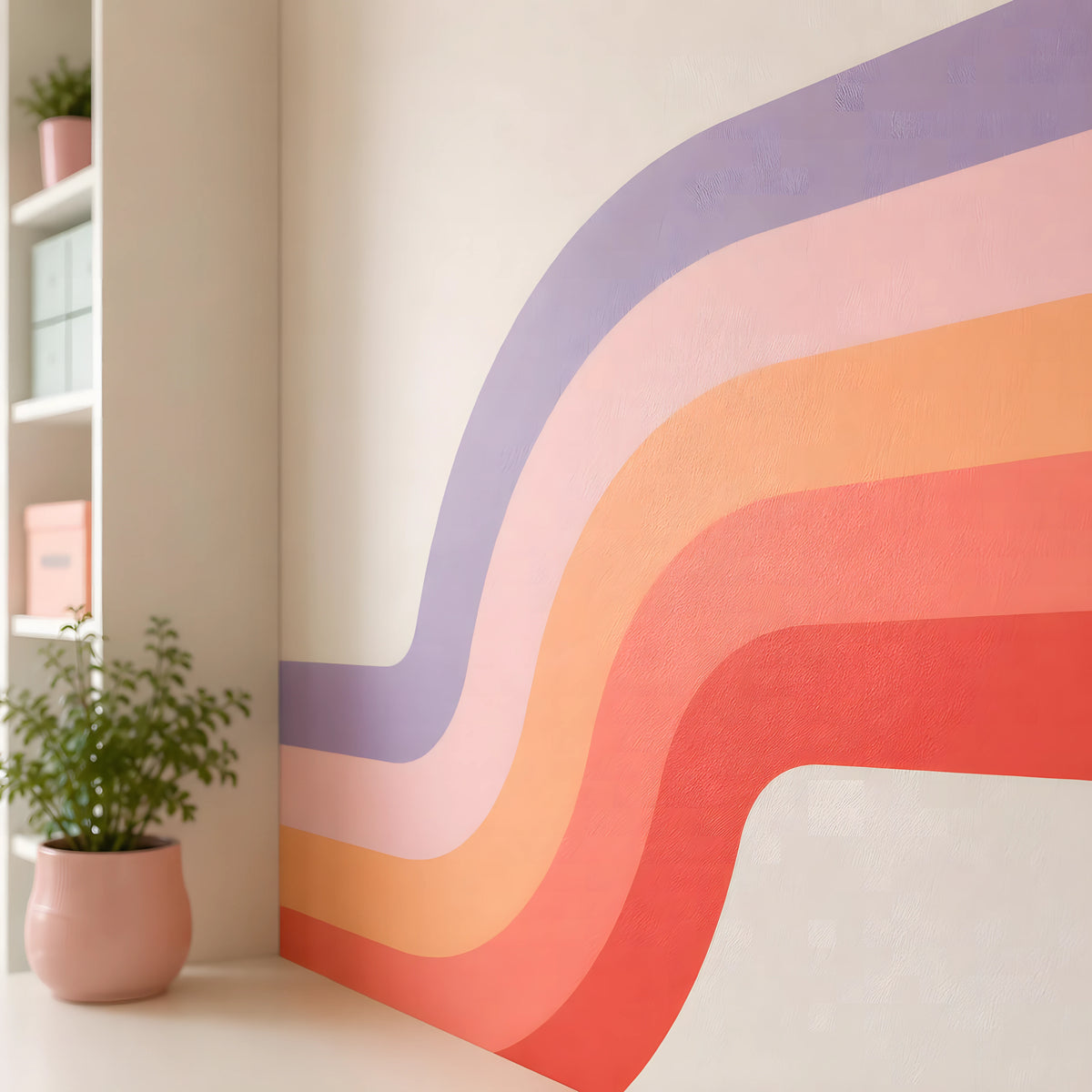Pastel Rainbow Retro Curve Wall Decal