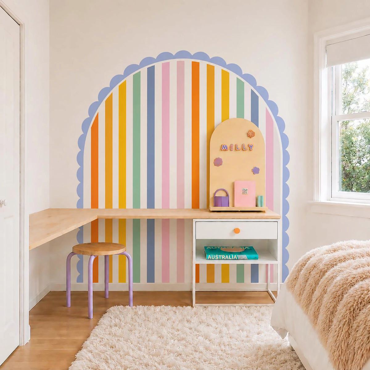 Rainbow Brights Scalloped Stripe Arch Wall Decal