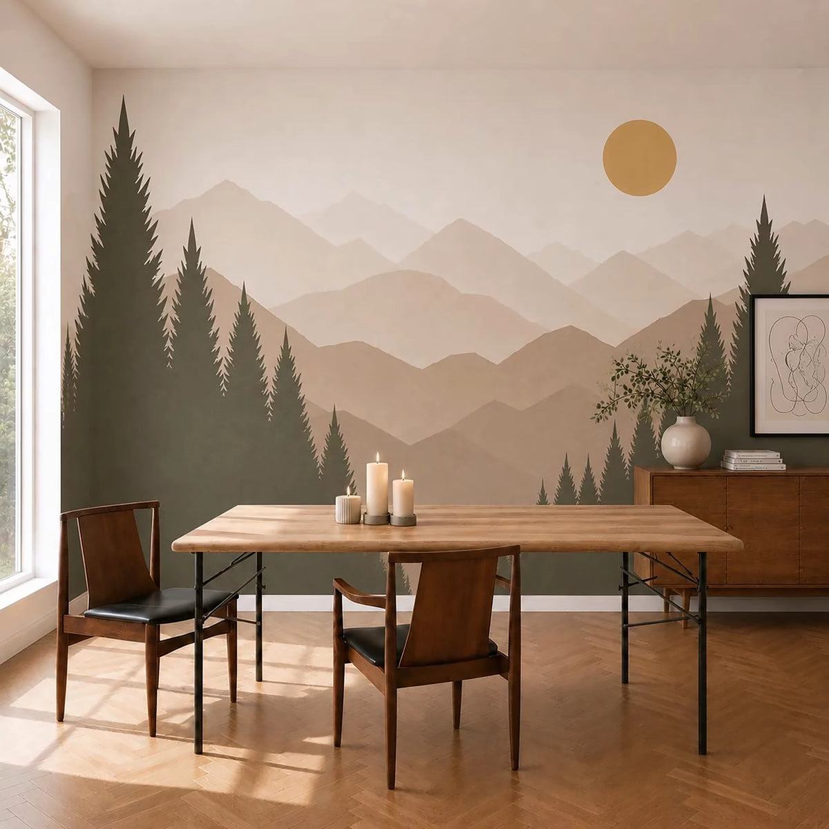Evergreen Valley Mountain Forest Wall Decal