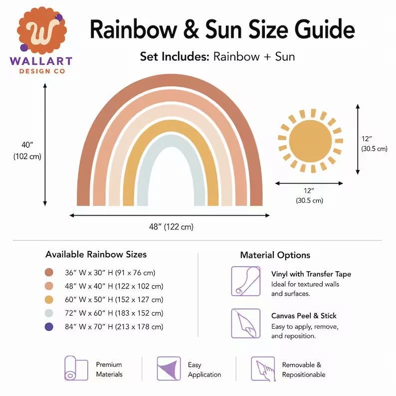 Boho Sun and Rainbow Wall Decal