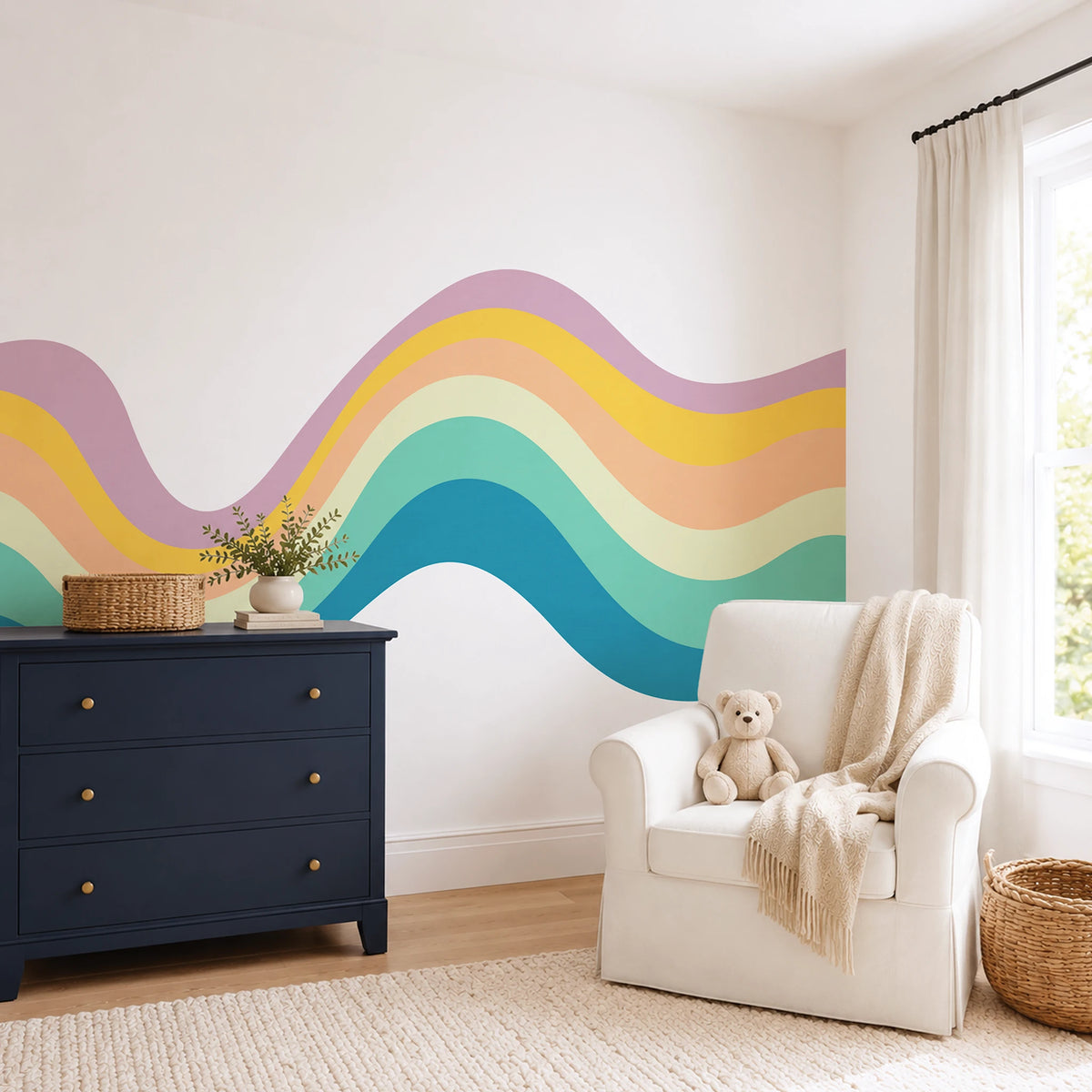 Wavy Rainbow Stripe Wall Decal