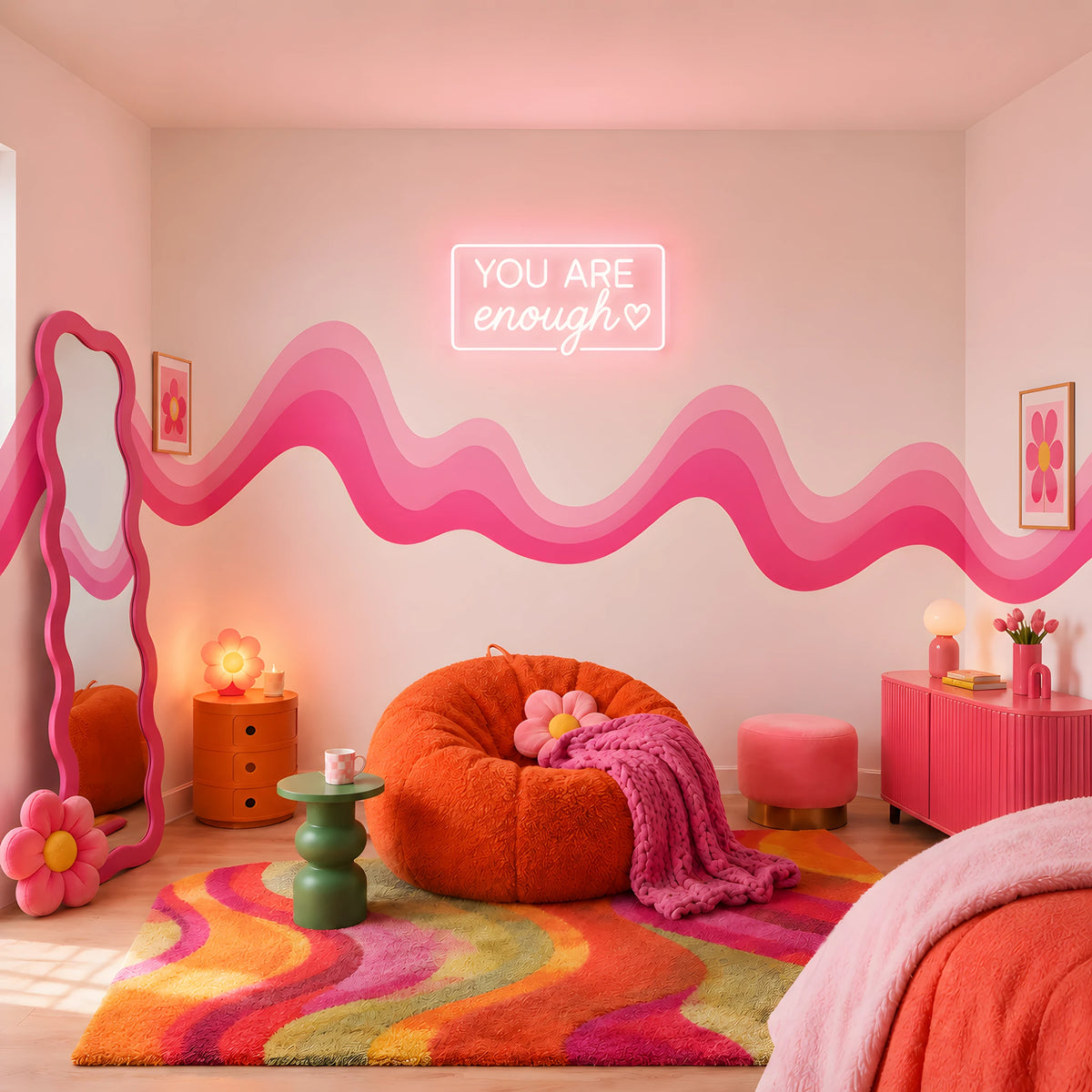 Pink Wavy Retro Rainbow Wall Decal