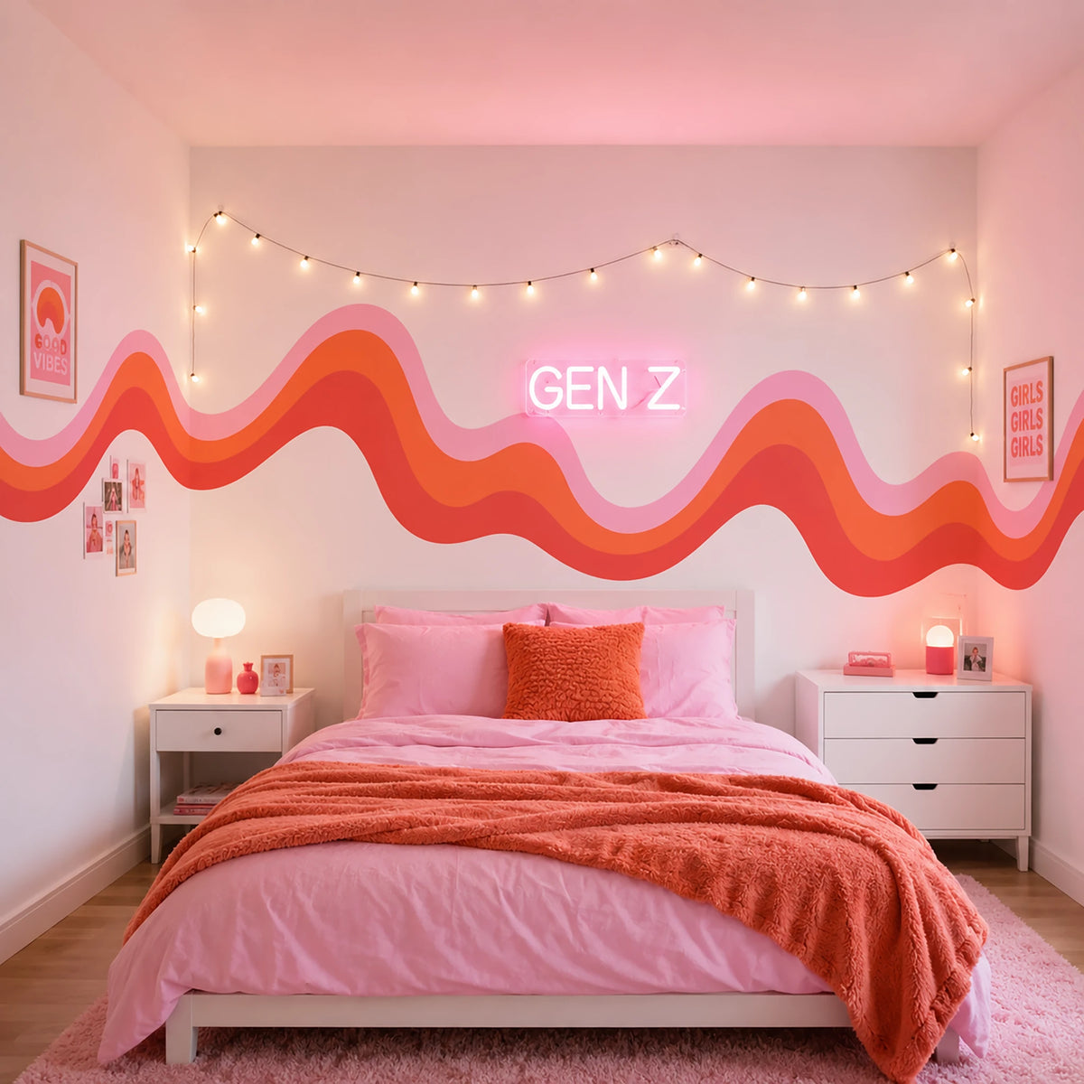 Pink Wavy Retro Rainbow Wall Decal