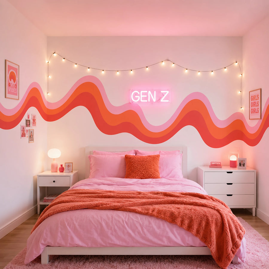 Pink Wavy Retro Rainbow Wall Decal