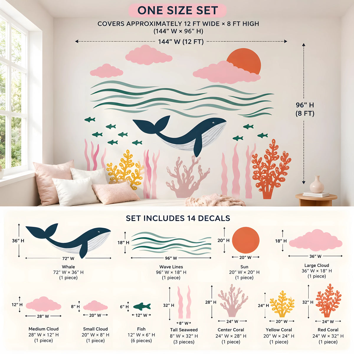 Removable Under the Sea Whale Wall Decals