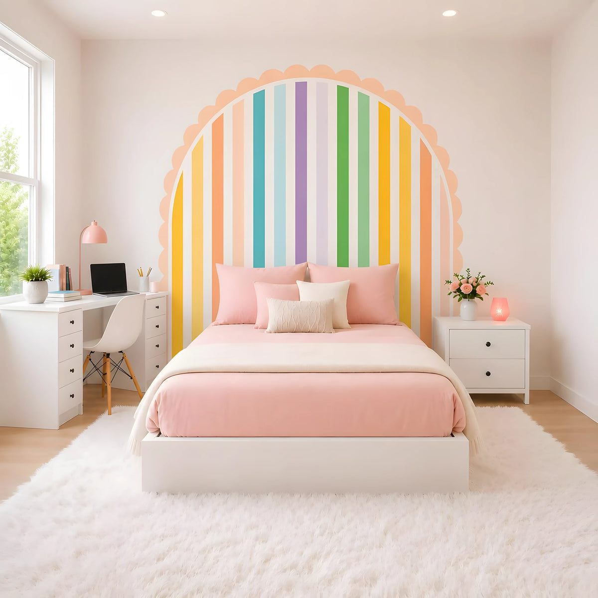 Sunset Sorbet Scalloped Stripe Arch Wall Decal